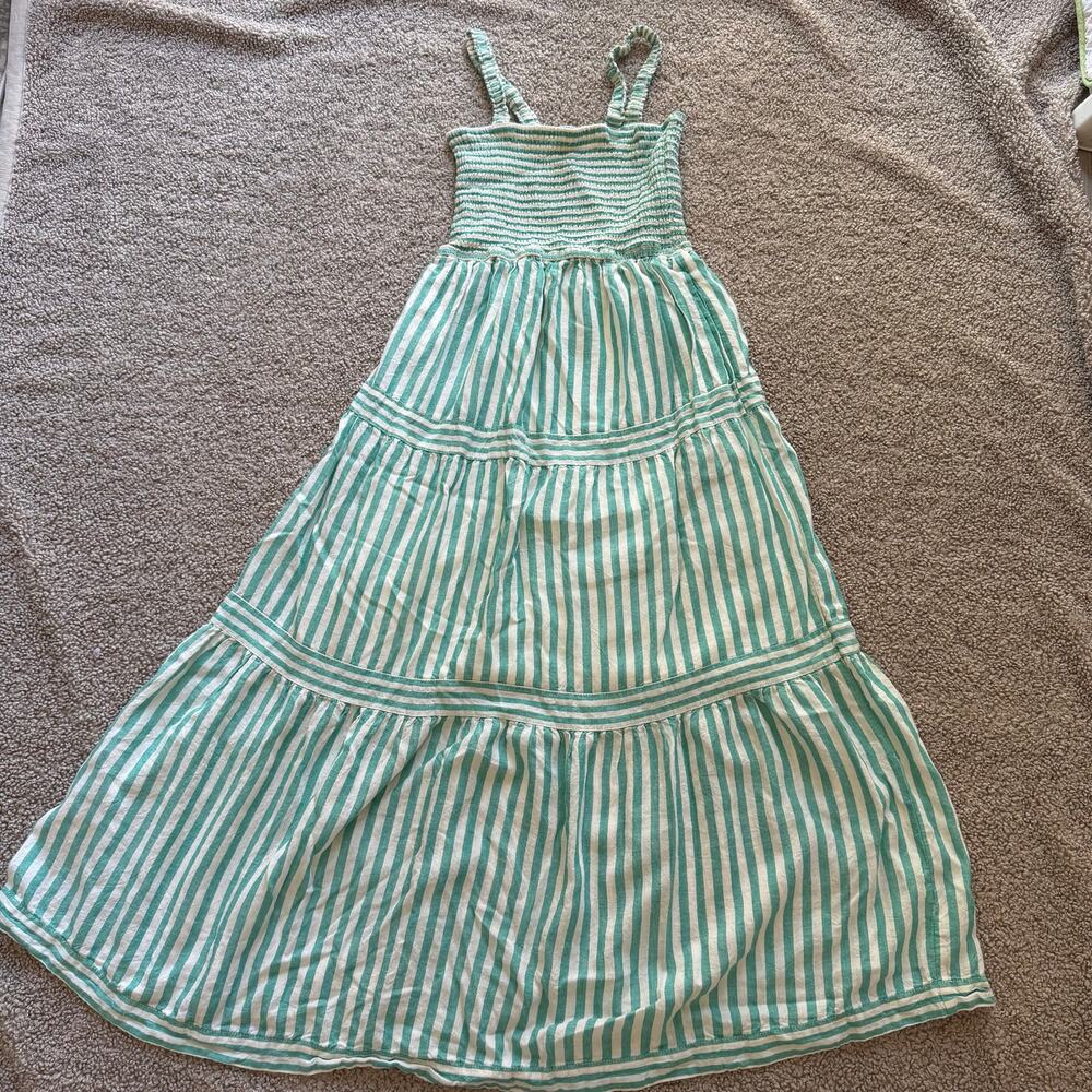 Marine Layer Selene Stripe Smocked Tiered Midi Sundress Green White Size Small